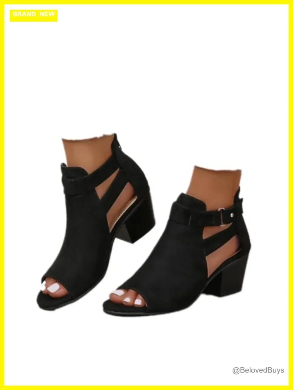 Peep Toe Ankle Booties Chunky Heels Cutout Back Zipper Sandals Suede Side Ankle